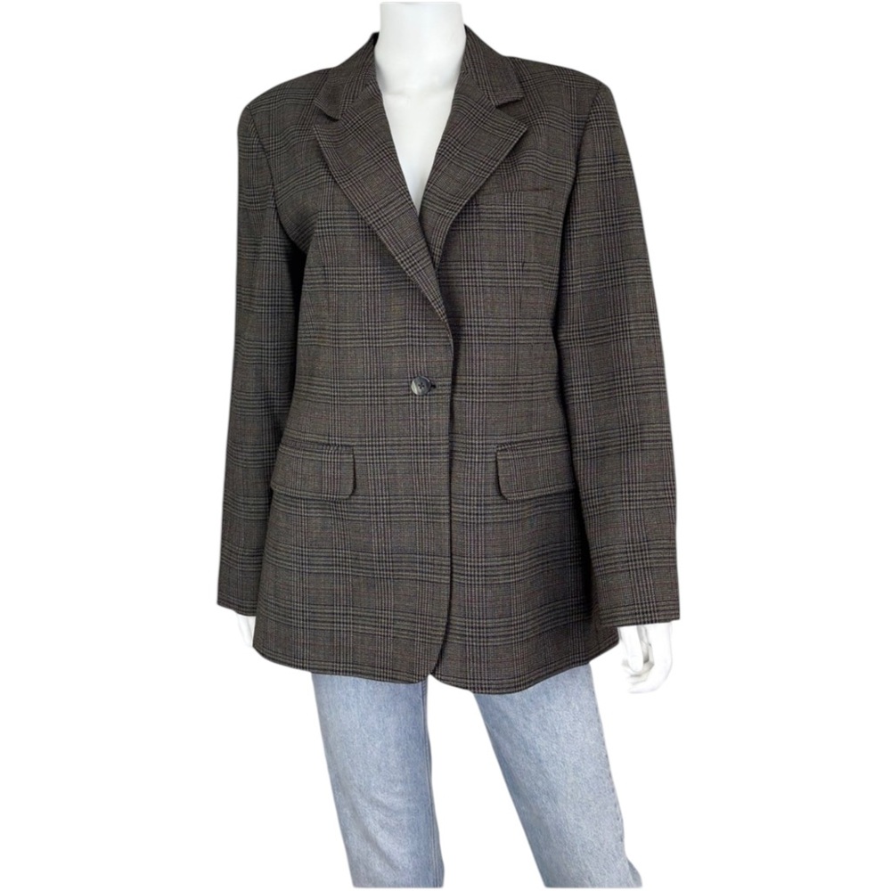 Vintage Corbin Collection Brown Houndstooth Blazer Size 10 I0366